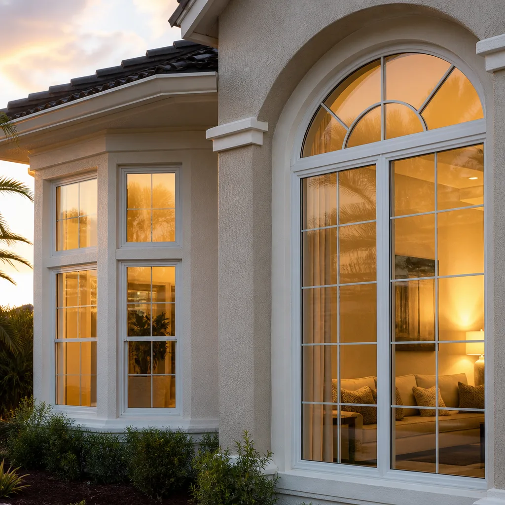 Energy-efficient residential windows on a modern luxury home exterior in Deerfield Beach, FL