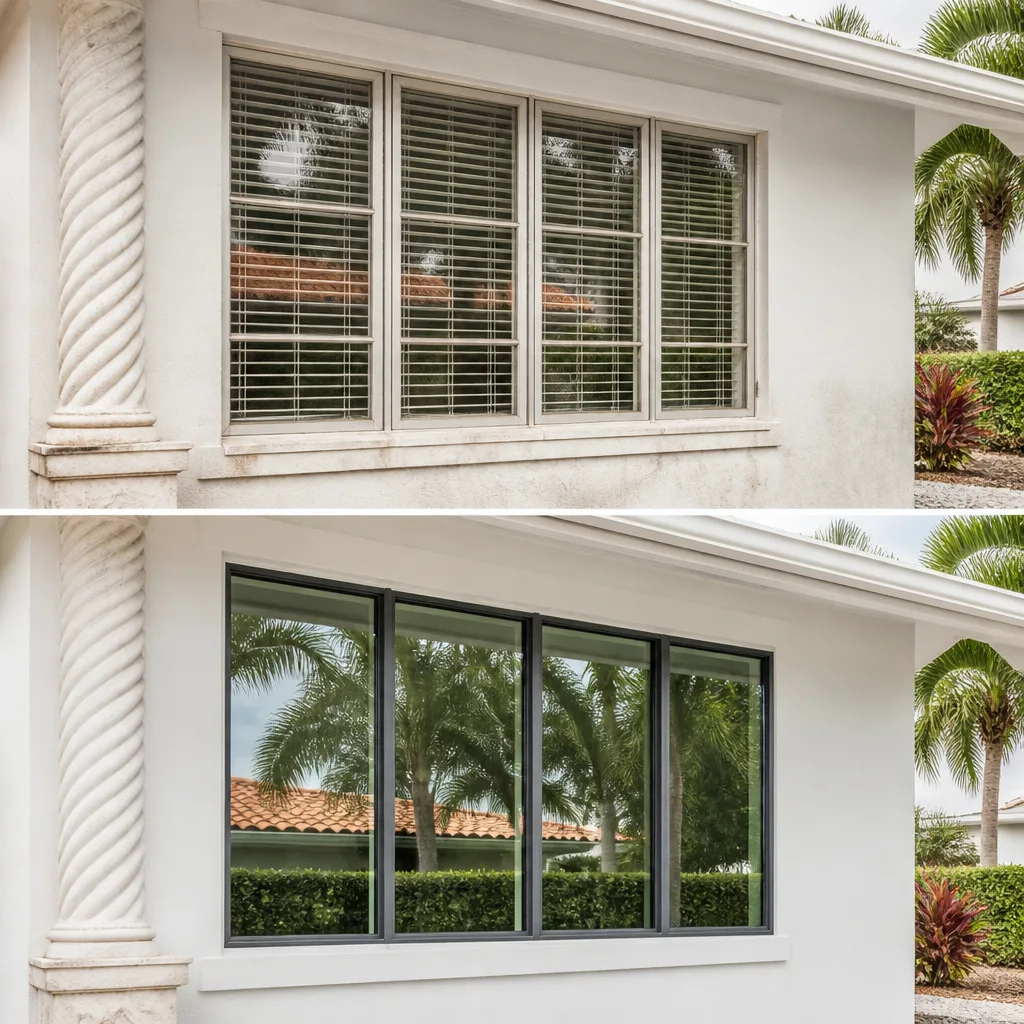 Before and after professional residential window replacement service in Deerfield Beach, FL